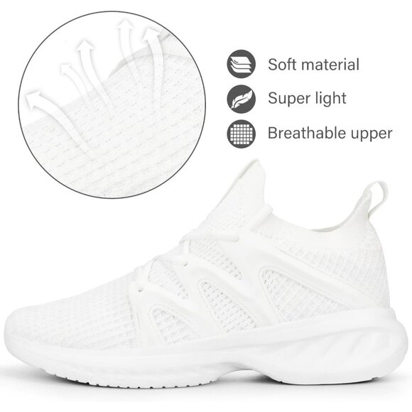 Women's A-White Lightweight Walking Workout Tennis Gym Non Slip Sneakers Shoes - Picture 2 of 5